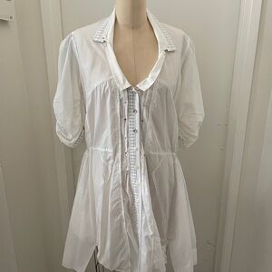 HIGH by Claire Campbell White Mini Dress with Puff Sleeves and Peter Pan Collar